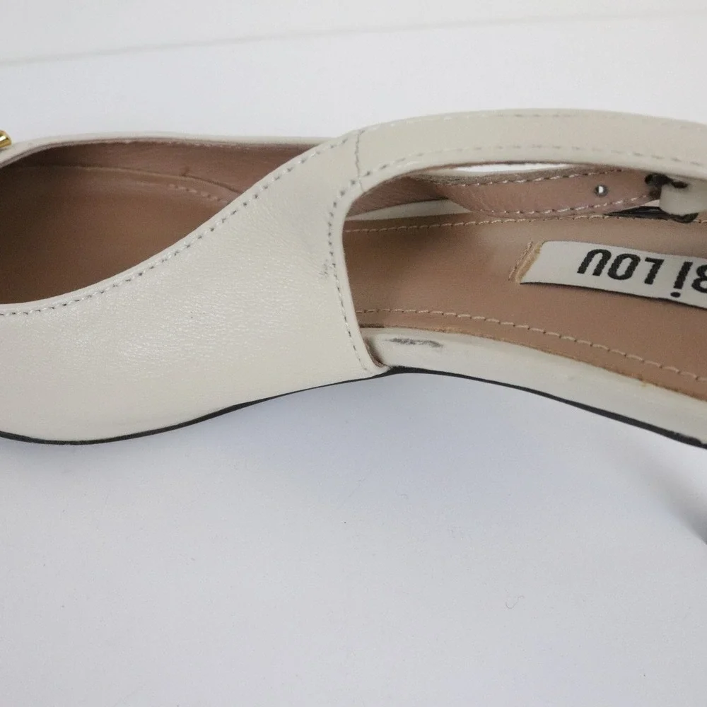 Anthropologie Bibi Lou Barr Kitten Heels 38 7 Cream Leather Pointed Toe
